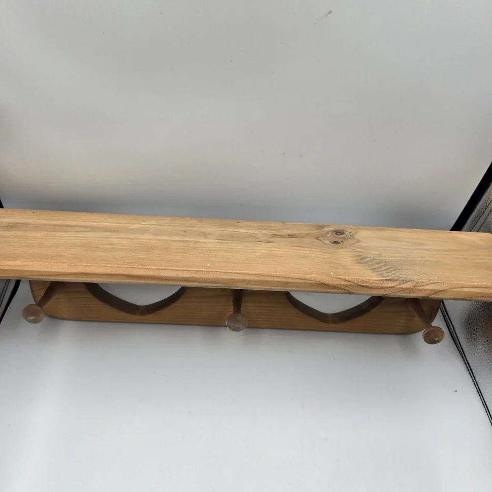 VTG Wood Double Heart Pegged Wall Shelf 24